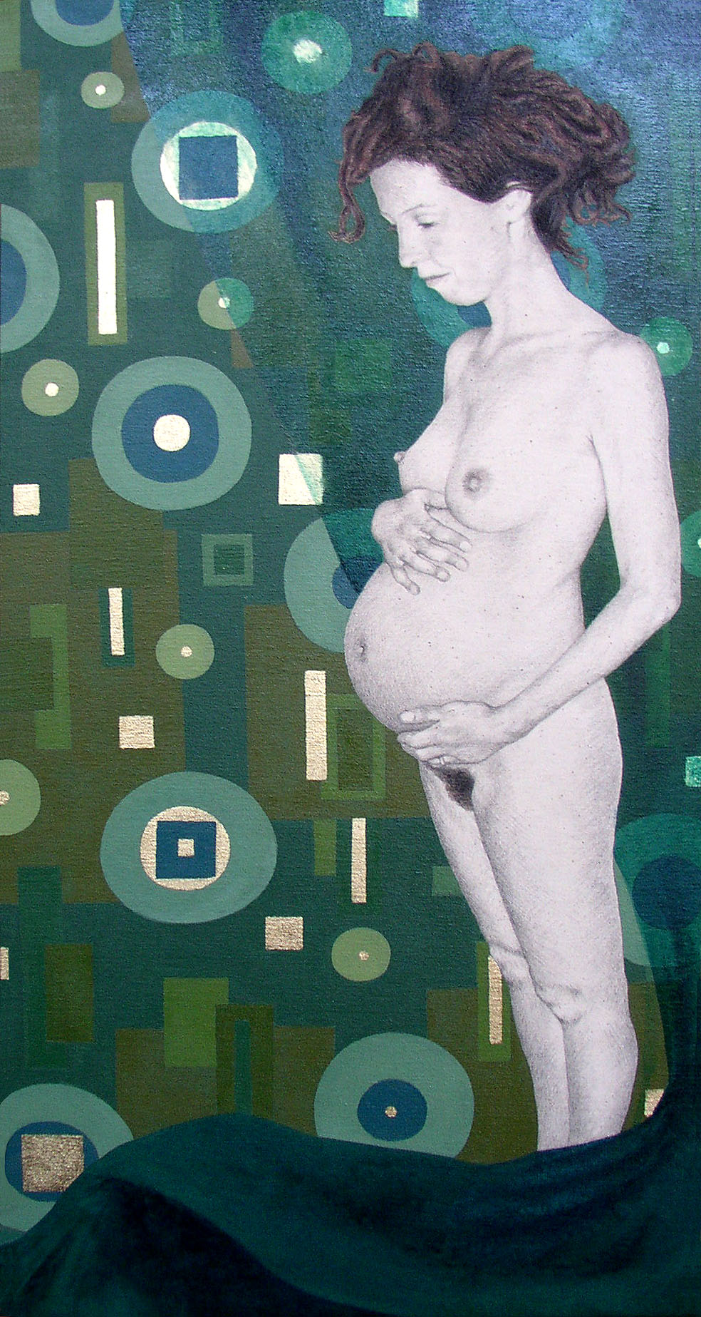 Estella (naar Gustav Klimt), potlood, Acryl en olieverf op doek.